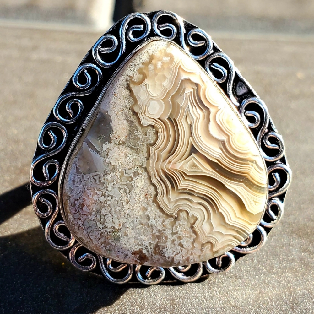 New Crazy Lace Agate 925 Silver Ring.